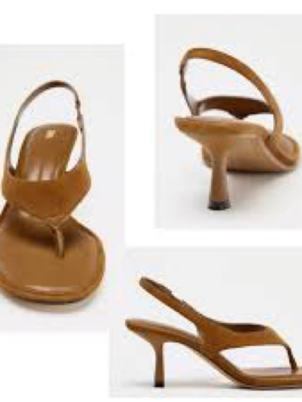 Zara Women's Tan Slingback Thong Heel Sandals